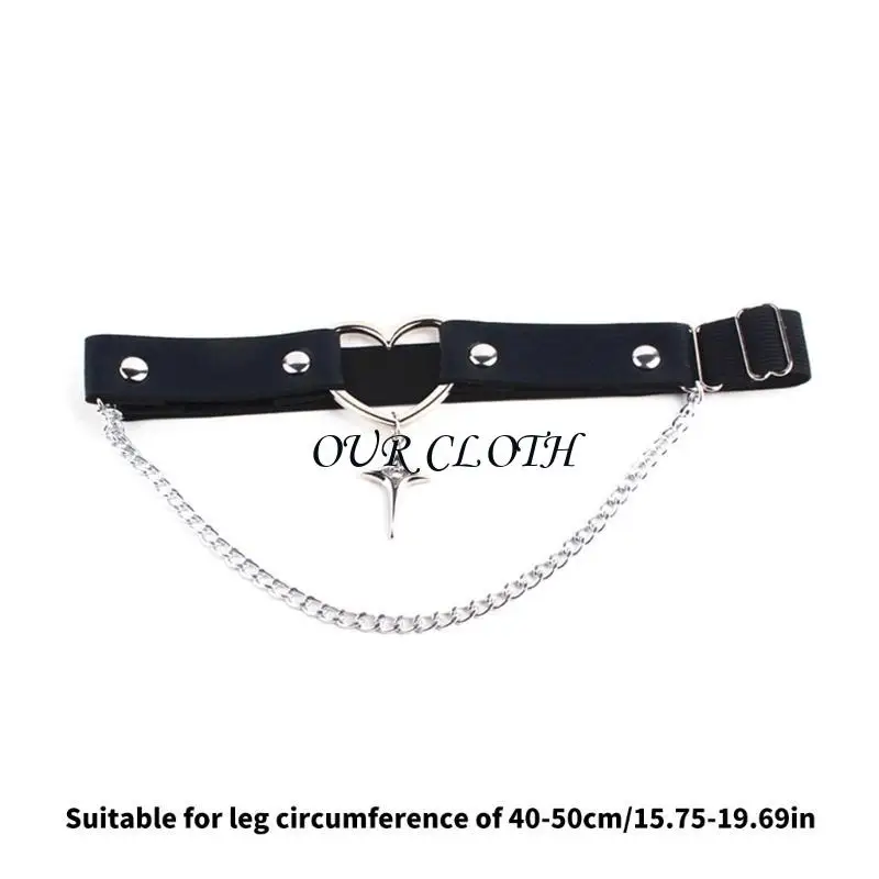 حزام ساق الساق من جلد فو مع تفاصيل سلسلة النجوم للنساء حلقات القلب y1ac #6