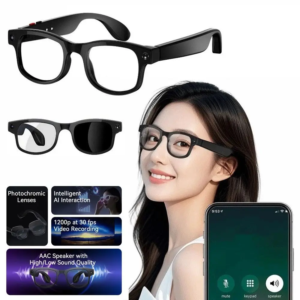 2 in 1 AI Smart Glasses Real-time Translation HD Photo Video Voice Smart Video Glasses 800W pixel Anti-Blue Light