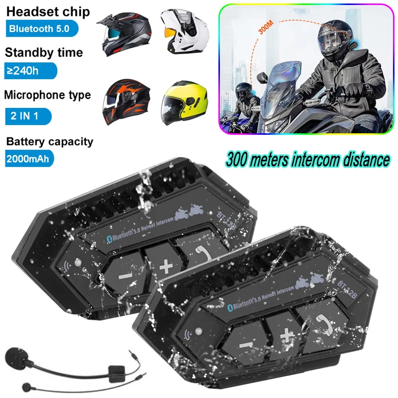 Kebidumei BT-12B Motorcycle Helmet Headset Intercom Bluetooth Waterproof Interphone Full Duplex With DSP CVC For 2 Rider