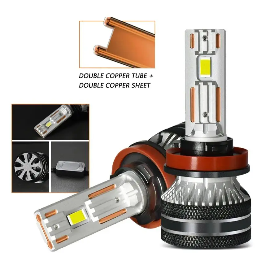 

2 шт. светодиодные фары H7 Canbus H1 H4 H11 H8 H9 9005 9006 HB3 HB4 высокой мощности 6000K белый свет двойная медная трубка автомобильные фары
