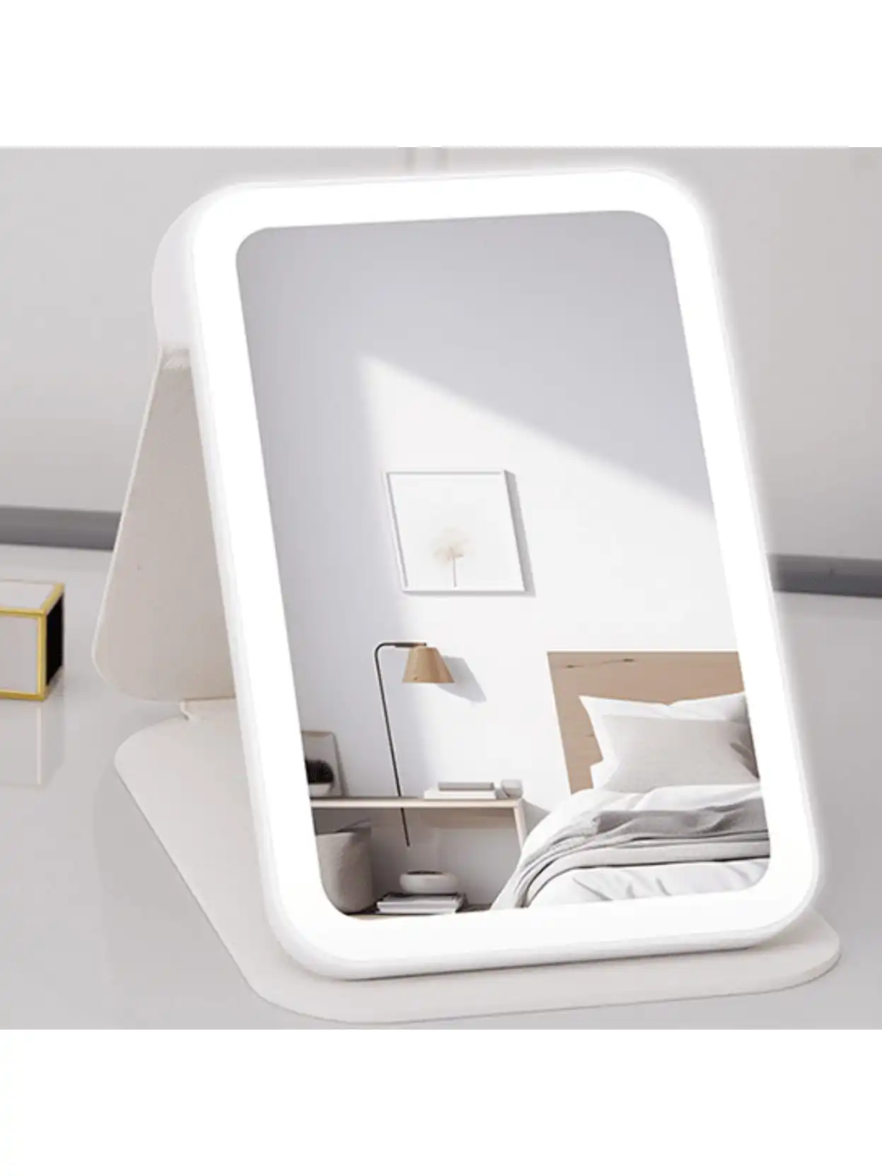 1Pc Travel Makeup Mirror,Portable LED Lighted Makeup Mirror, Touch Screen Vanity Mirror, 3-Color Dimmable Lighting, Rechargeable