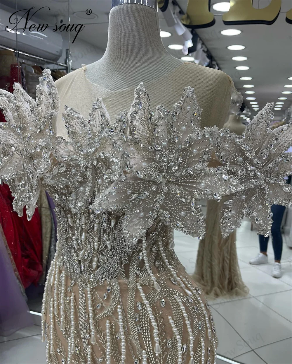 Robe de Soirée Sans Bretelles pour Femme, Tenue de Bal, Champagne, avec Perles, Style Dubaï, Aso Ebi, Citroën, Nouvelle Mode, 2025