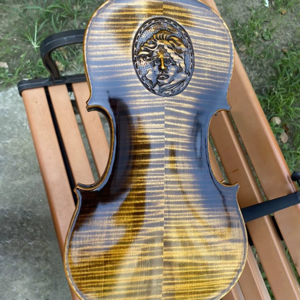Handmade carved Beethoven violin 4/4 Stradivarius 1716 Flame Maple violin Professional Violino with case