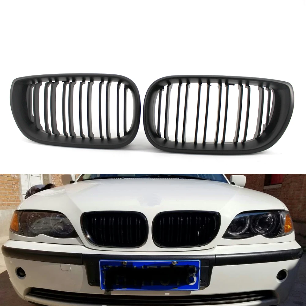 

Car Matte Black Double Slat Front Kidney Grilles Grill For BMW E46 02-05 3 Series 4 DOOR 51132158542, 51132158543