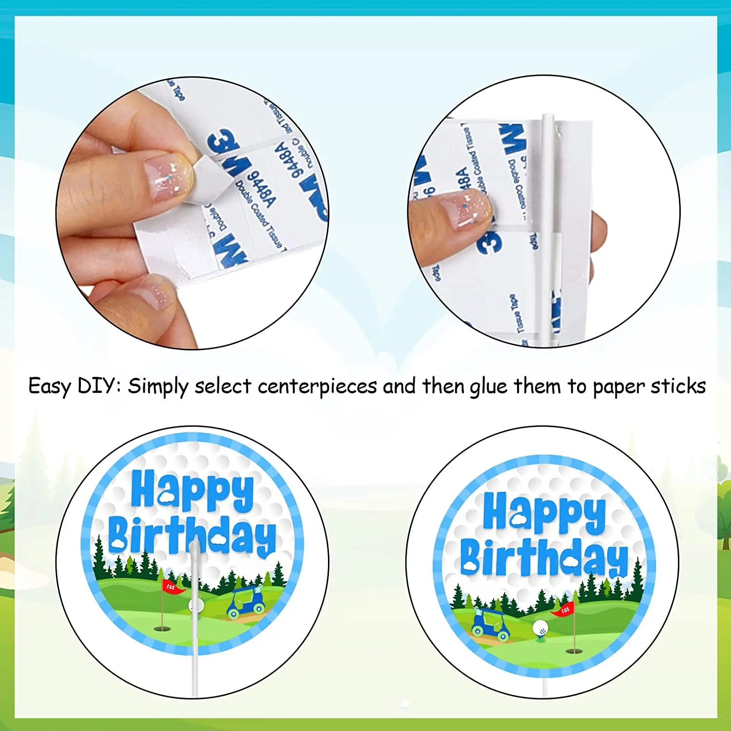 24pcs Golf Table Centerpiece Sticks Golf 1st Birthday Party Decorations Hole in One First Birthday Supplies for 1 Year Old Boy