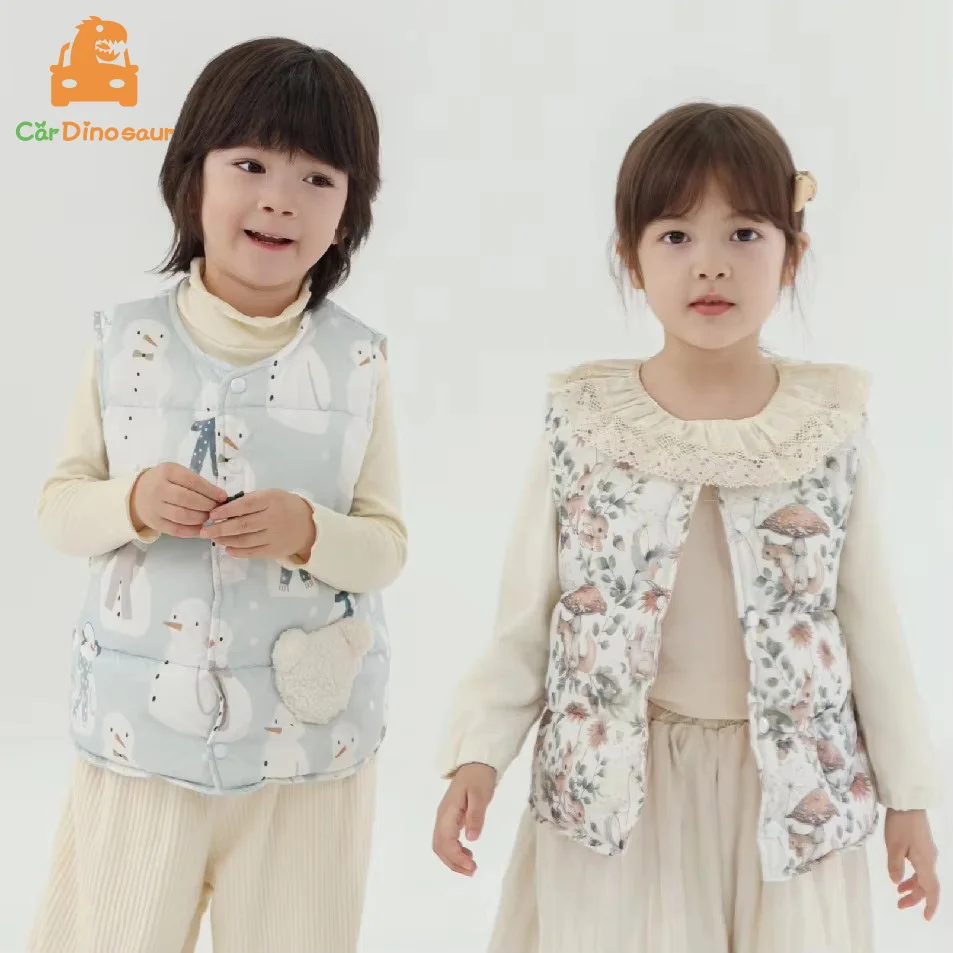 

2025 Spring Autumn Winter New Warm 2-8 Years Boys Girls Outerwear Coats Kids Waistcoat Duck Down Two Side Reversible Vest Jacket