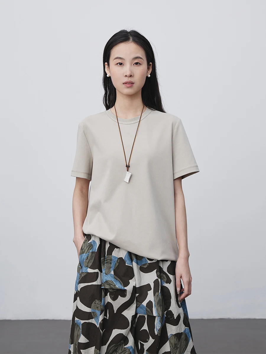 

Классическая обновленная цветная повседневная футболка с круглым вырезом и коротким рукавом для женщин, свободного кроя, утягивающая, до плеч, из смесового хлопка