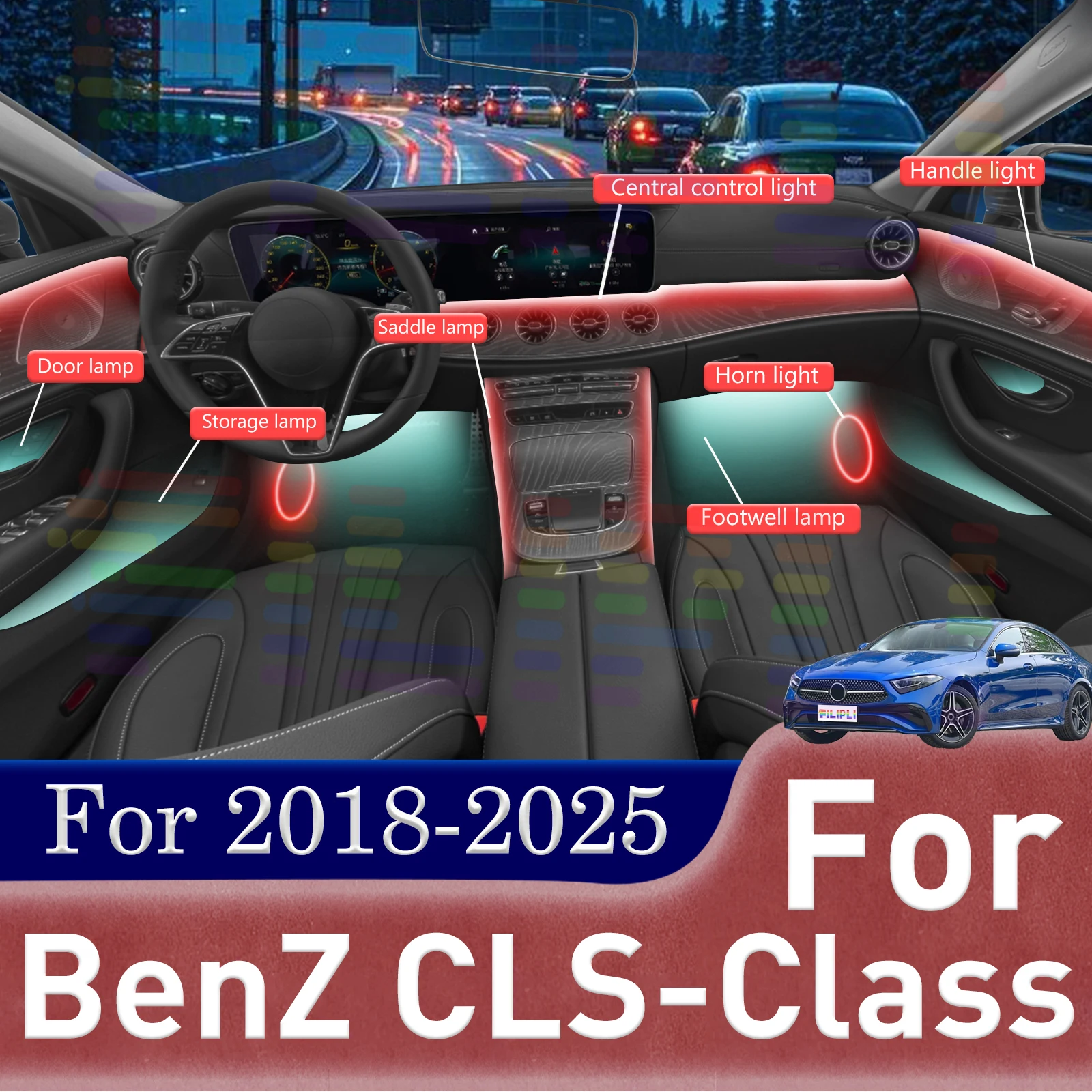 For Benz E-Class C207 A207 Stylish Hidden 64-Color LED Car Interior Ambient Lighting Strips, Acrylic Build & RGB Symphony