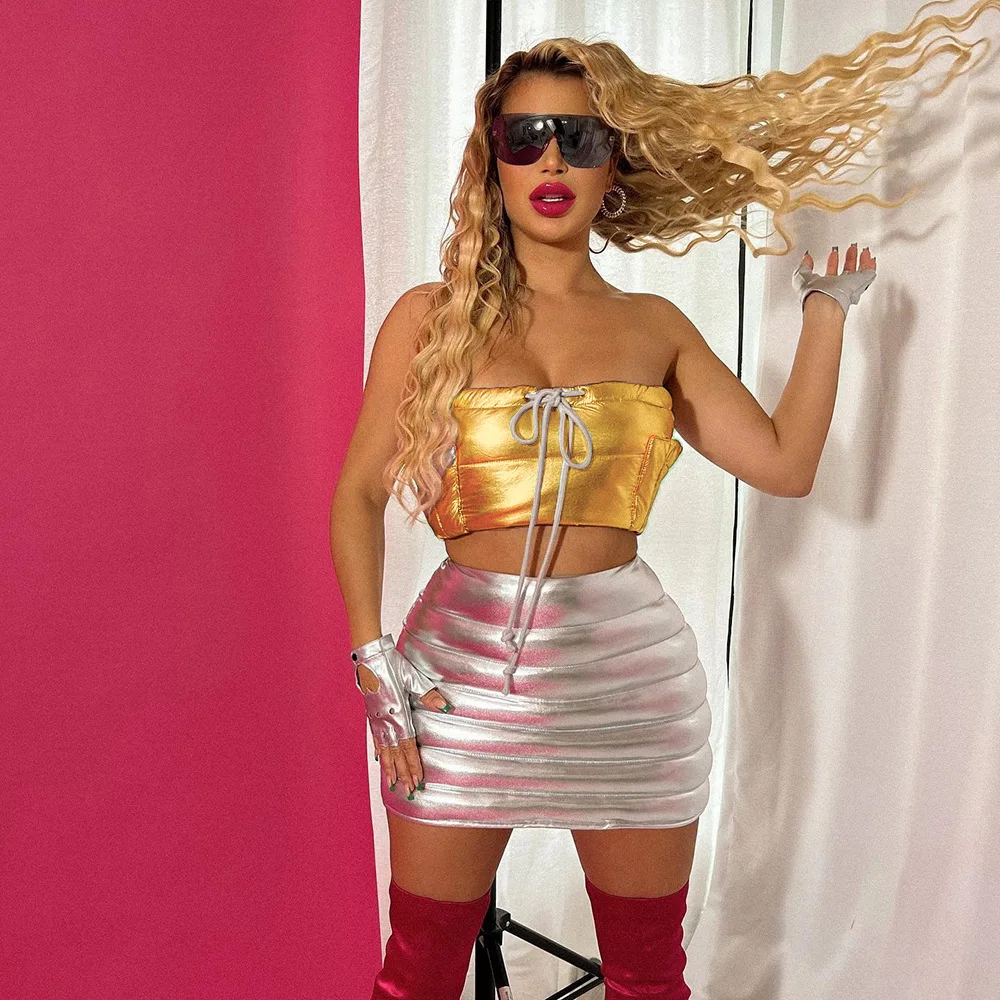 Women Cropped Bubble Tube Tops Streetswear Y2K 2022 Clothes Strapless Sexy T Shirts Casual Fashion Puffer Thick Warm Down Top