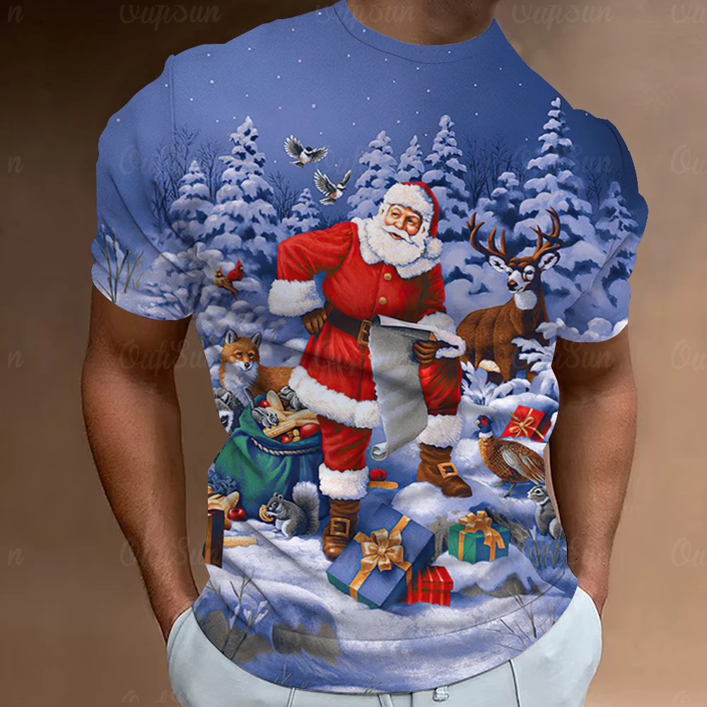 Christmas T-Shirts For Men 3d Santa Claus Printed Street Designer Short Sleeved Loose Oversized T Shirts Fashion New Tops Tees