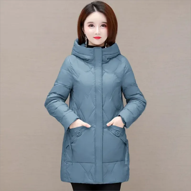 Pardessus rembourré en coton à capuche mi-long pour femme, veste décontractée coupe couvertes, parka UNIS issante, garde au chaud, vêtements d'extérieur, hiver