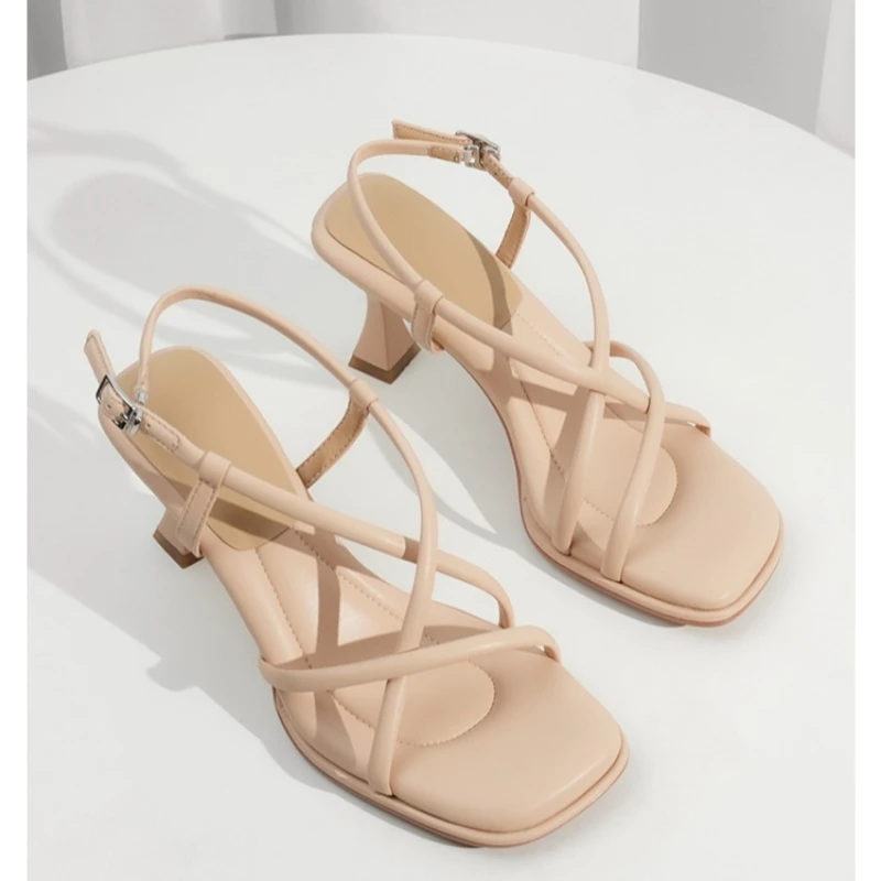 Women's Fashion French Cross Strap Square-Toe Sandals Summer Elegant High Heels Versatile Soft Sole Fine Heel Sandals 2026 image 5