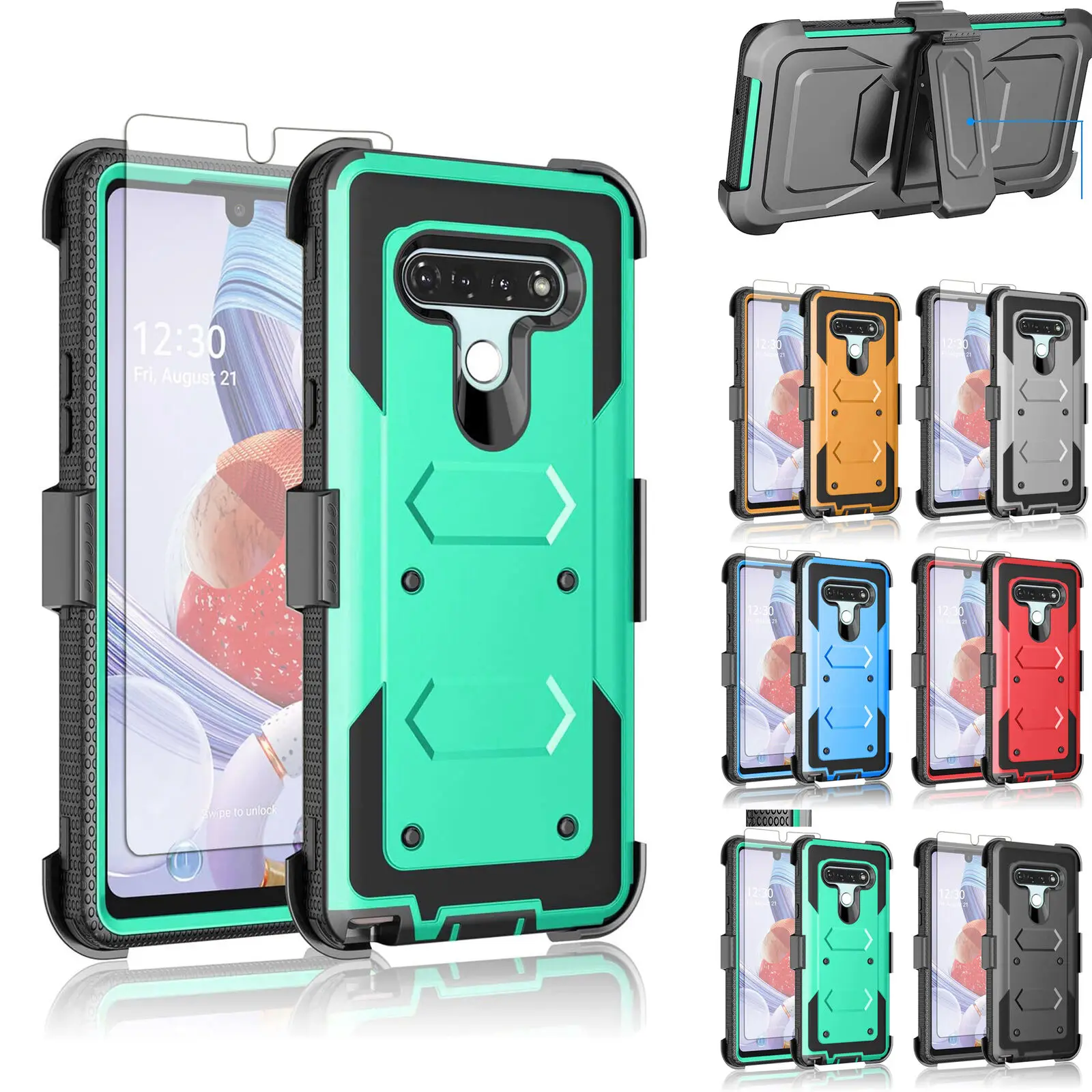 

3 in 1Heavy Duty Rugged Case For LG Stylo 5/5x/5v/5 Plus/6 Shockproof Armor Stand Belt Clip Holster Cover+Tempered Glass