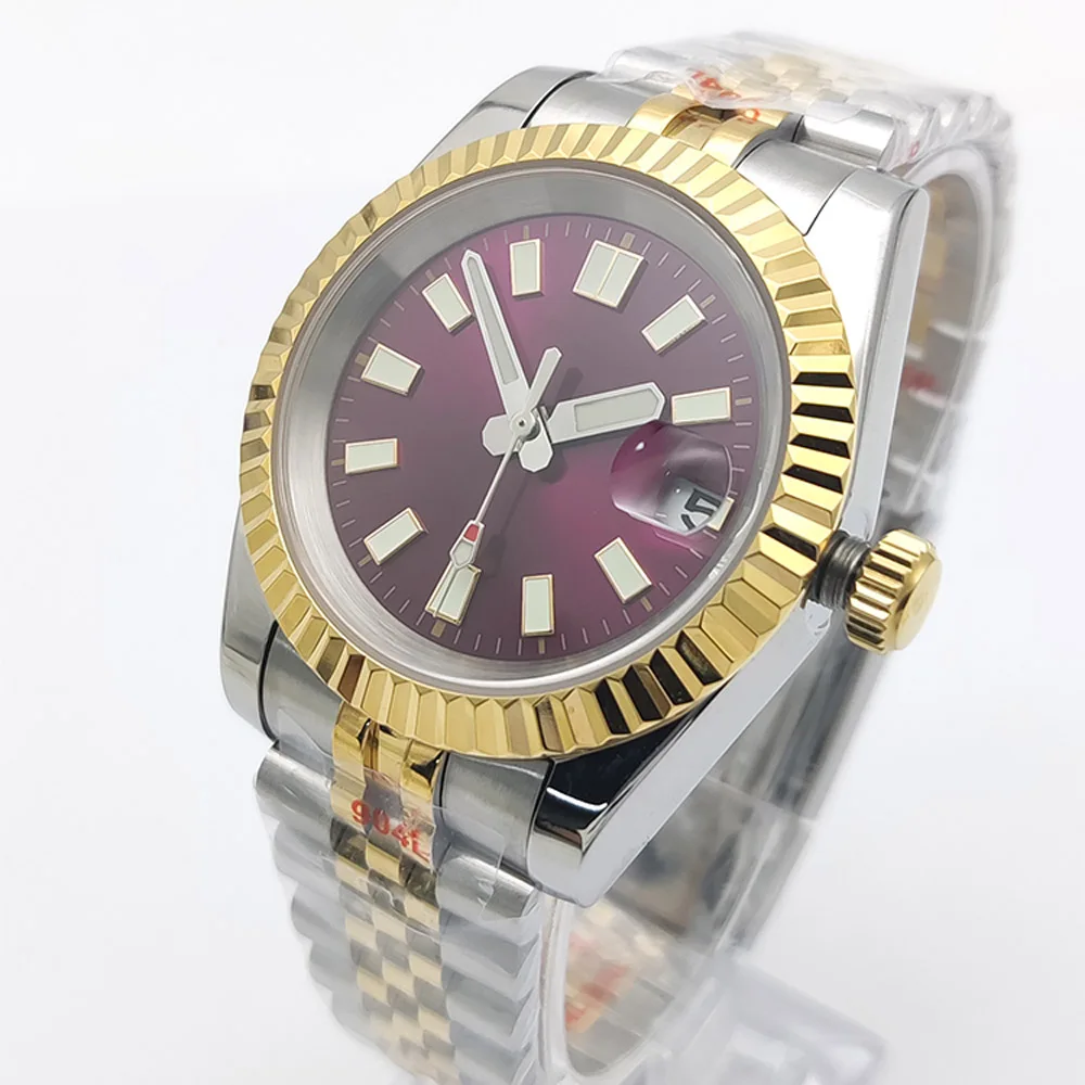 36MM/39MM Automatic Watch NH35 Stainless Steel Sapphire Crystal Gold Color Men's Mechanical Watch Luminous Silver Jubilee Strap