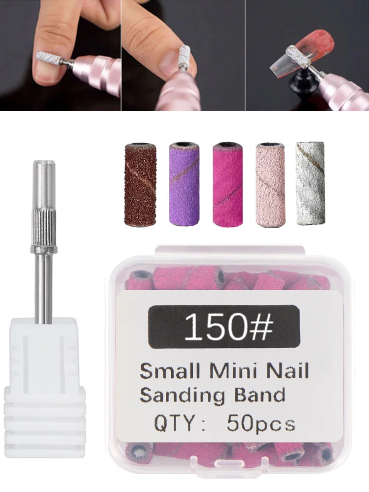 50Pcs 3.1MM Small Sanding Bands With Shaft Set For Dead Skin Calluses Nail Polishing Mini Sandband Nail Drill Bits Manicure Tool