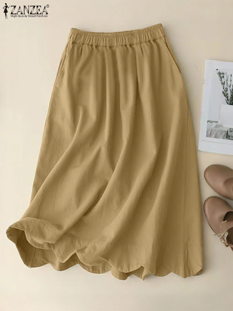 

Модная женская длинная юбка, лето 2025 года, сарафан ZANZEA, повседневный эластичный пояс трапециевидной формы Faldas Saia, свободная макси-юбка Jupe Robe Oversize