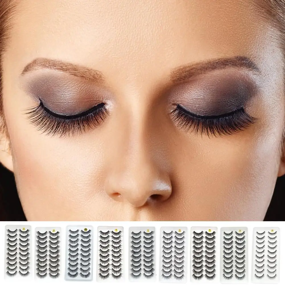 10 pares moda cílios 3d natural longo cílios postiços fofo macio cruz mangá cílios finos natural extensão maquiagem