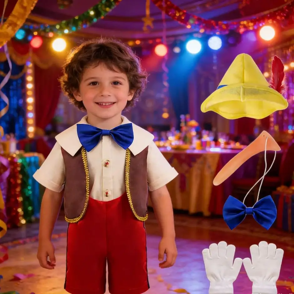 Disfraz de marioneta divertida para niños, marioneta de nariz larga, vestido de dibujos animados con accesorios, conjuntos de cumpleaños y Carnaval para niños de 1 a 6 años, 2026