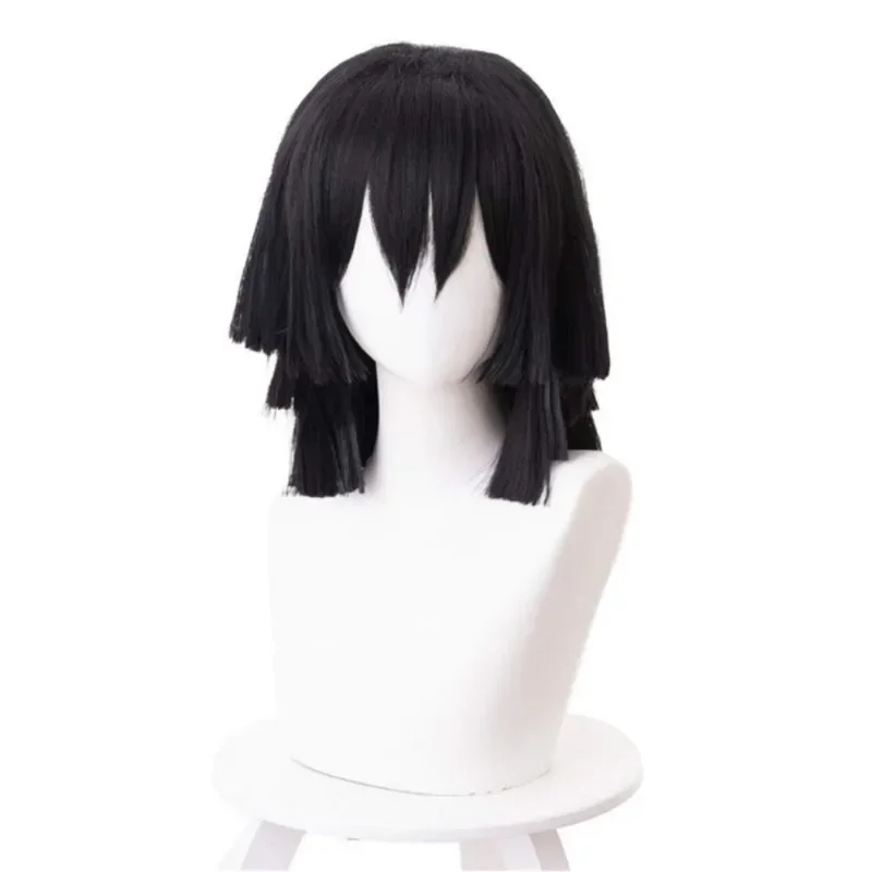 Anime Iguro Obanai Cosplay Wig Short Black Styled Heat Resistant Synthetic Hair Role Play Wigs Props Halloween