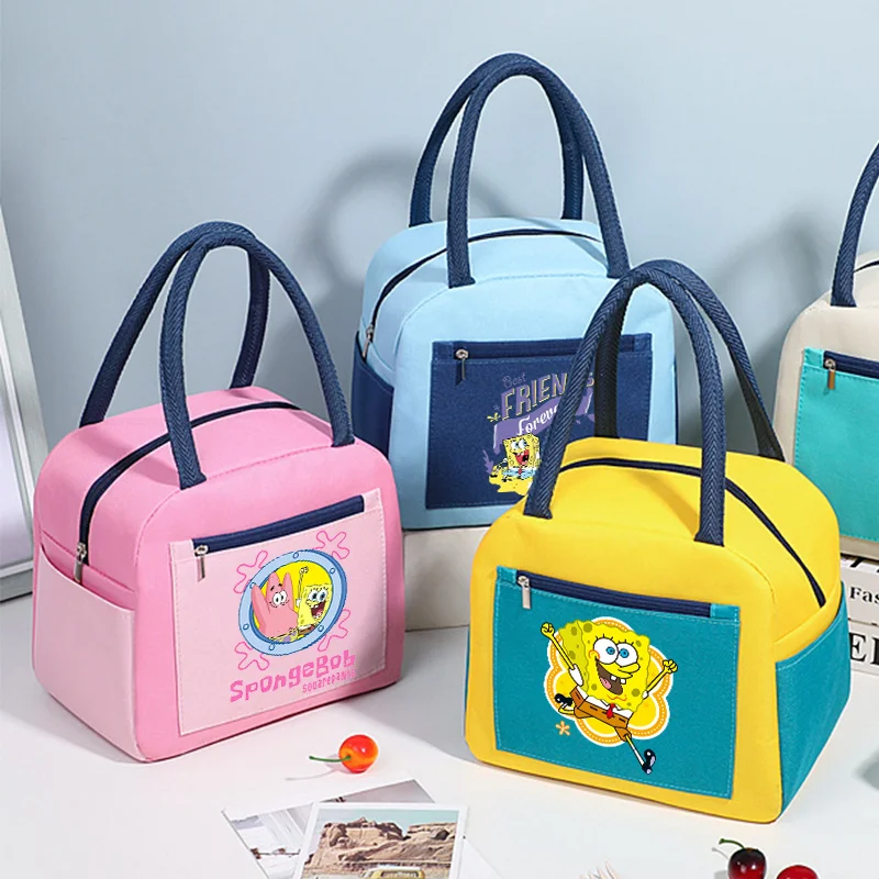 

Сумка для обеда с изображением Губки Боба, милая термосумка с героями мультфильмов, школьные принадлежности для мальчиков и девочек, портативная сумка для пикника, подарок на день рождения