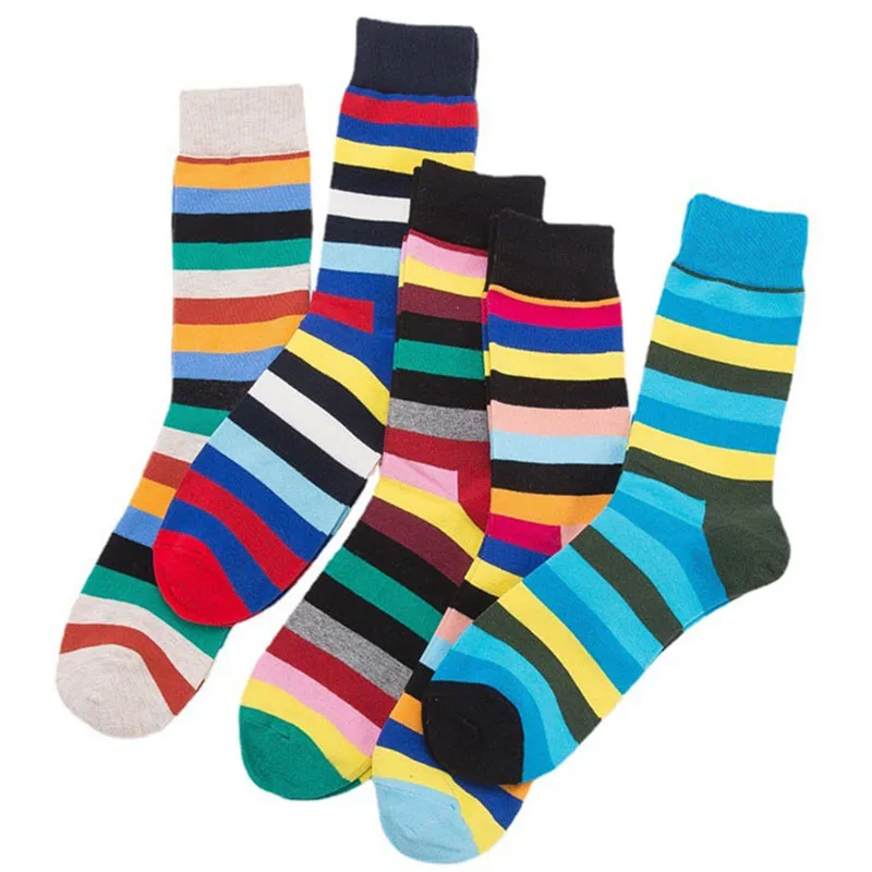 2 Pairs Large Size Socks Man Cotton Striped Stripe Patchwork Colorful Business Fashions Sweat-Absorbing Happy Socks Running