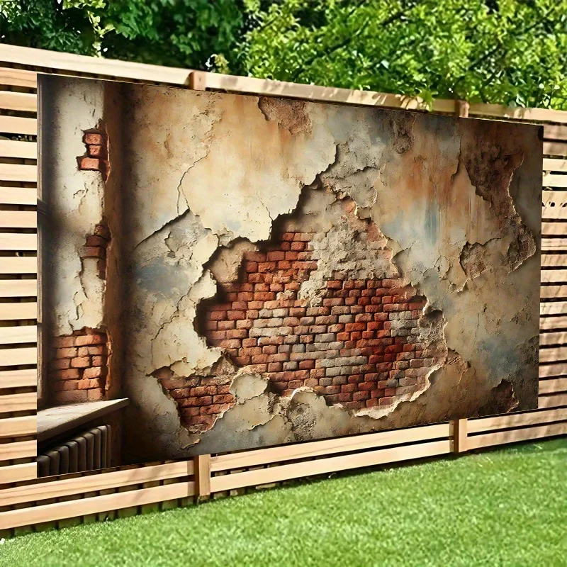 1 piece, broken wall behind exposed bricks, used as background cloth for living room, bedroom, office, and outdoor decoration