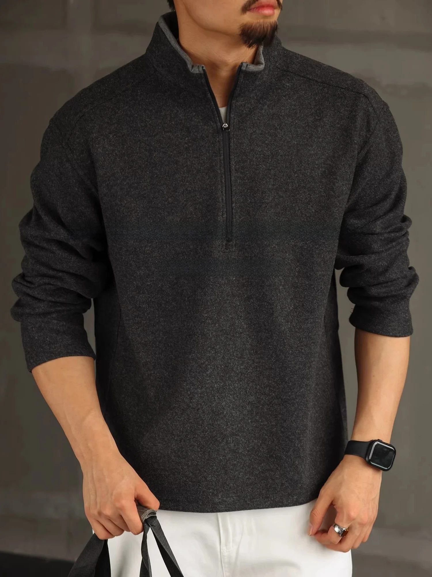 

Мужская толстовка свободного кроя с длинными рукавами, на молнии, с флисовой подкладкой, в американском ретро-стиле, для весны и осени, повседневная, удобная