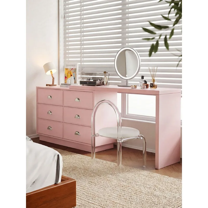 Solid wood dresser, locker integrated, cream wind pink retractable corner small apartment combination chest, makeup table