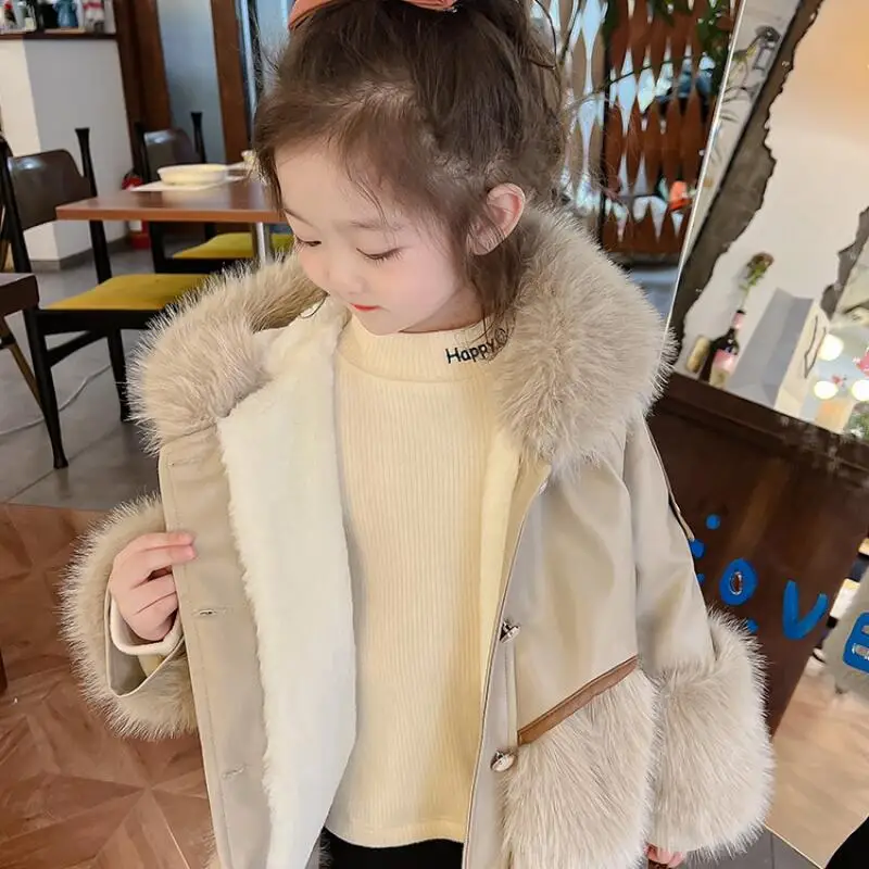 Kawaii فتاة الموضة رشاقته الفراء طوق القمم الفراء طالب الشتاء الكرتون عادية الدفء معطف مقنع سترة ملابس الأطفال #6