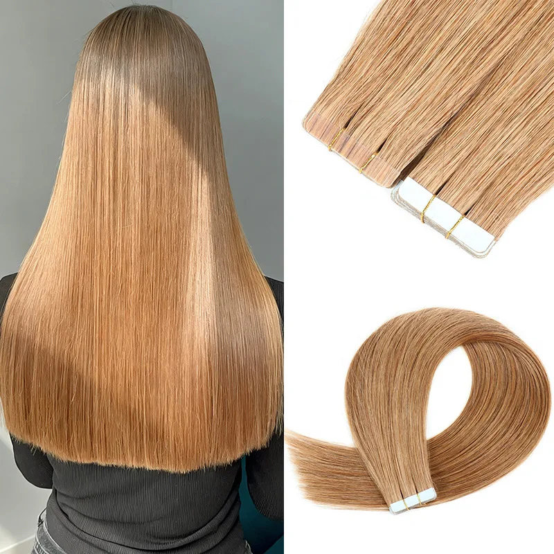 Real Human Hair Tape In Weft 20pcs 18inch Water Wave #60 P4-27 Transform Your Look & Boost Volume Special Occasion Wholesale