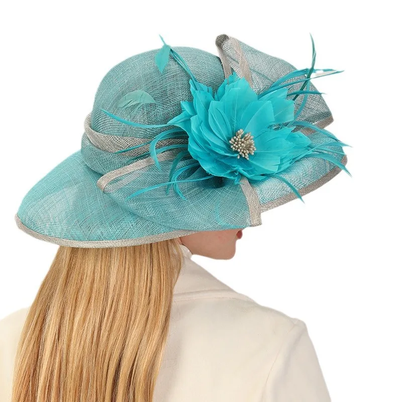 Philippine senior Flax yarn hat retro elegant Hepburn wind wide brim banquet top hat ladies travel sunscreen visor hat