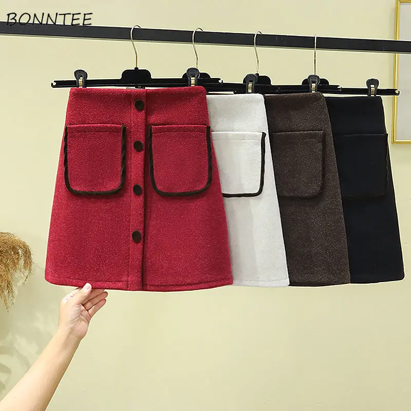 

Mini Skirts Women Vintage Tender Panelled Design Autumn Students Hotsweet Cozy Pockets Girlish Korean Style Basic Aesthetic Jupe