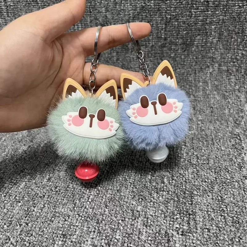 모조 렉스 토끼털 귀여운 행운의 고양이 벨 장식 플러시 펜던트 키체인 가방 펜던트 다용도 키체인