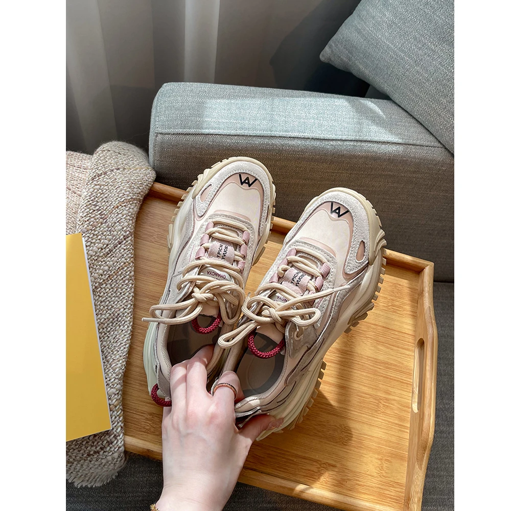 Smile Circle Chunky Sneakers Women Flat Platform Shoes Spring/Autumn Fashion Lace-up Thick Bottom Casual Sneakers