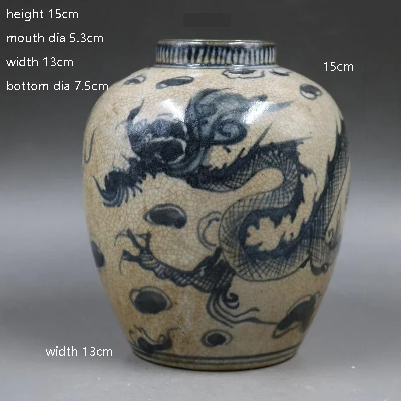 Qing Kangxi Blue And White Cloud Dragon Patterned Jar Hand-painted Antique Porcelain Vase Home Decoration Collection