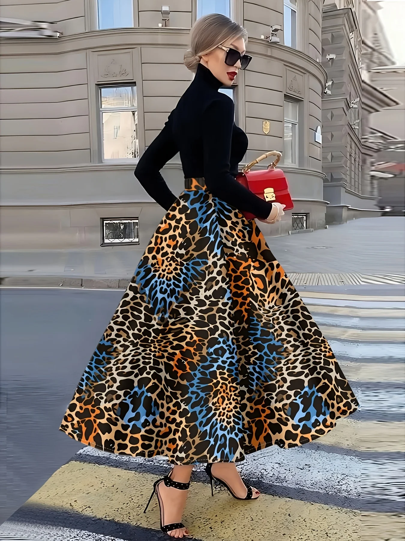 Women's Casual A Line Skirt with Tropical Animal Print Leopard Blue Orange Black Pattern Vacation Summer Midi Skirt High