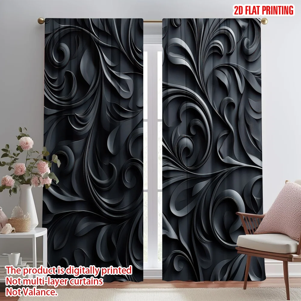 

2D плоская печать, 2 шт., праздничные шторы с черными вихревыми узорами, цифровая печать, полиэстер, декор для стен, для праздничных мероприятий в помещении