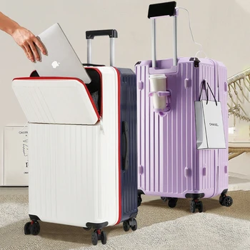 5 גלגלים 34 אינץ 'קיבולת גדולה מזוודות נסיעות חזית פתח מטען מטען רב תכליתי עם גלגל בלם