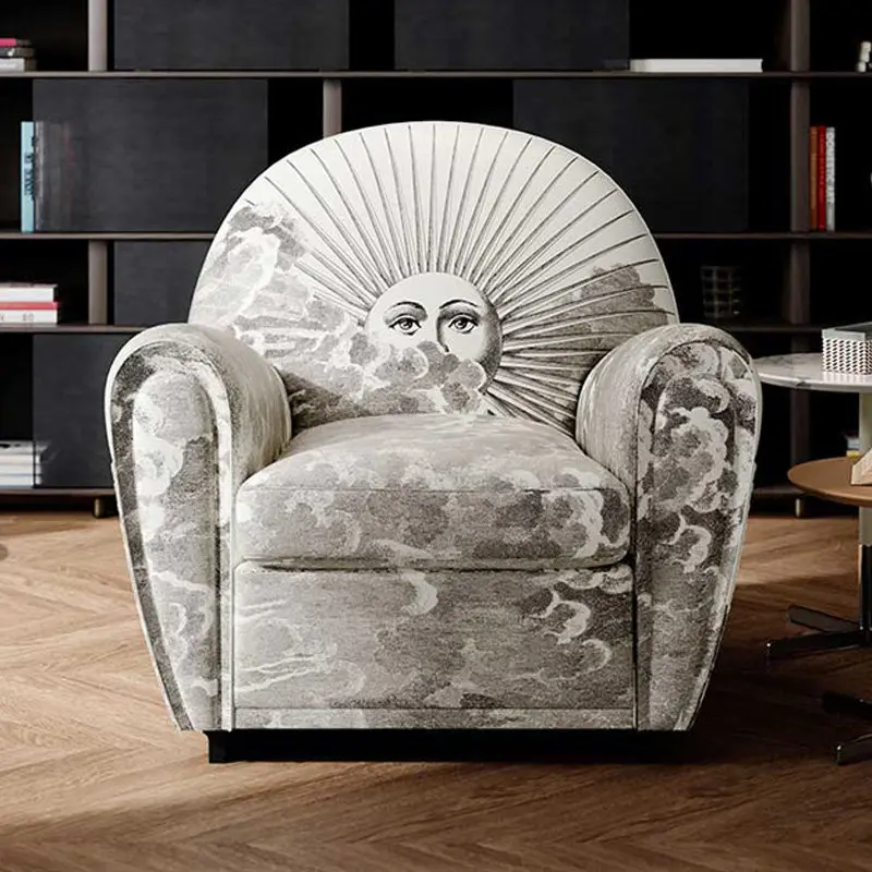 

Modern leather sofa chair home living room classic fabric print leisure chair designer villa haute couture