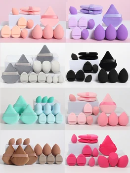 Um conjunto de 12 peças de esponjas de maquiagem versáteis, consiste em 3 sopros de pó solto, 3 mini sopros de pó de almofada, 3 ovos de beleza e