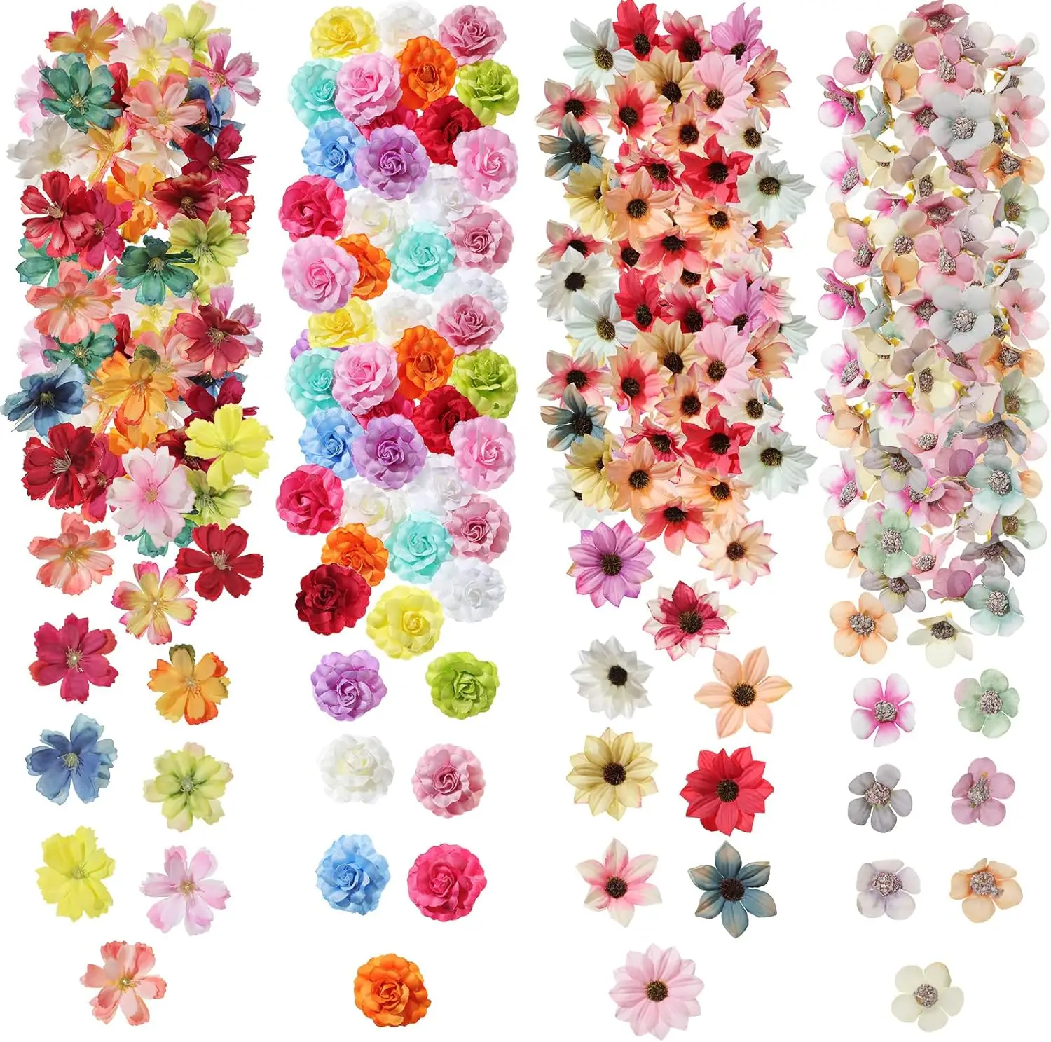 

217 Pcs Small Fake Flowers Heads for Crafts Bulk Mini Silk Artificial Flower for Decoration Small Faux Flower Heads Fabr