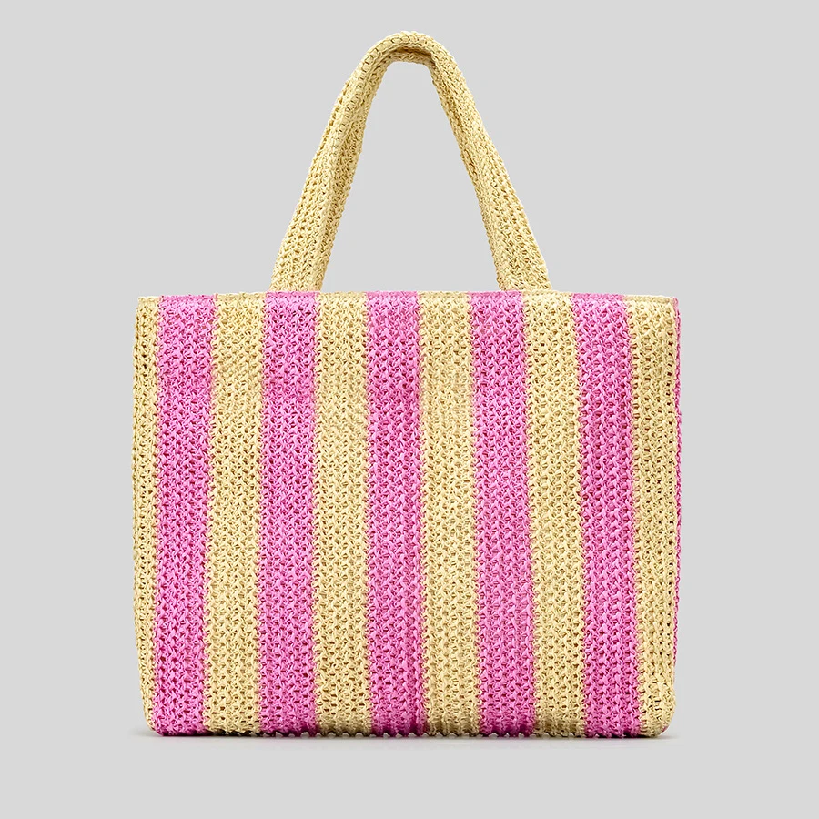 Bolso de paja a rayas con bordado de letras para mujer, bolsos de diseñador Bali, bolsos de playa de viaje, bolsos tejidos para mujer, bolso de hombro