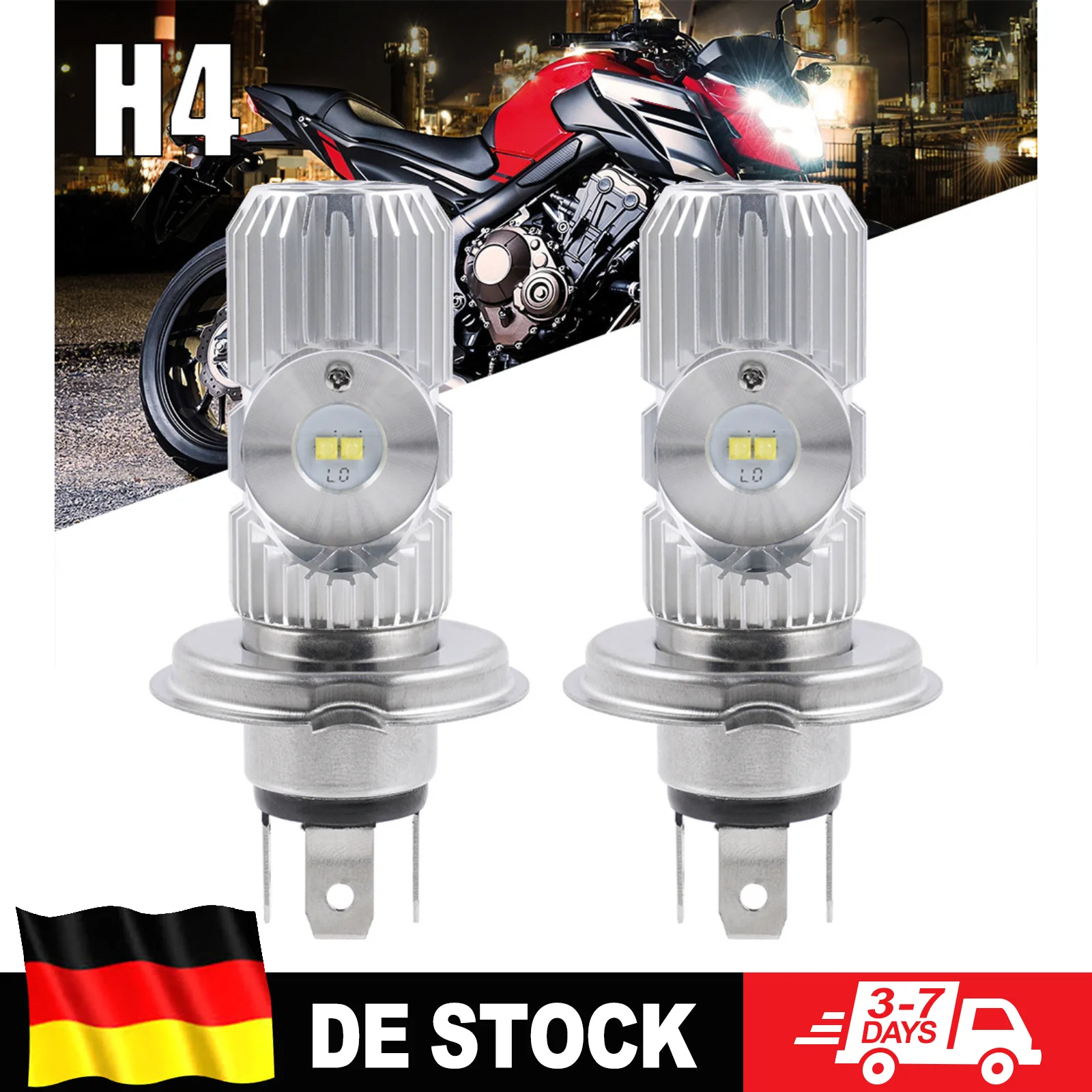 BEVINSEE 2 Stück H4 LED Motorrad-Scheinwerferlampen Fern- und Abblendlicht 6000K Weiß 12V Plug-and-Play Einfache Installation