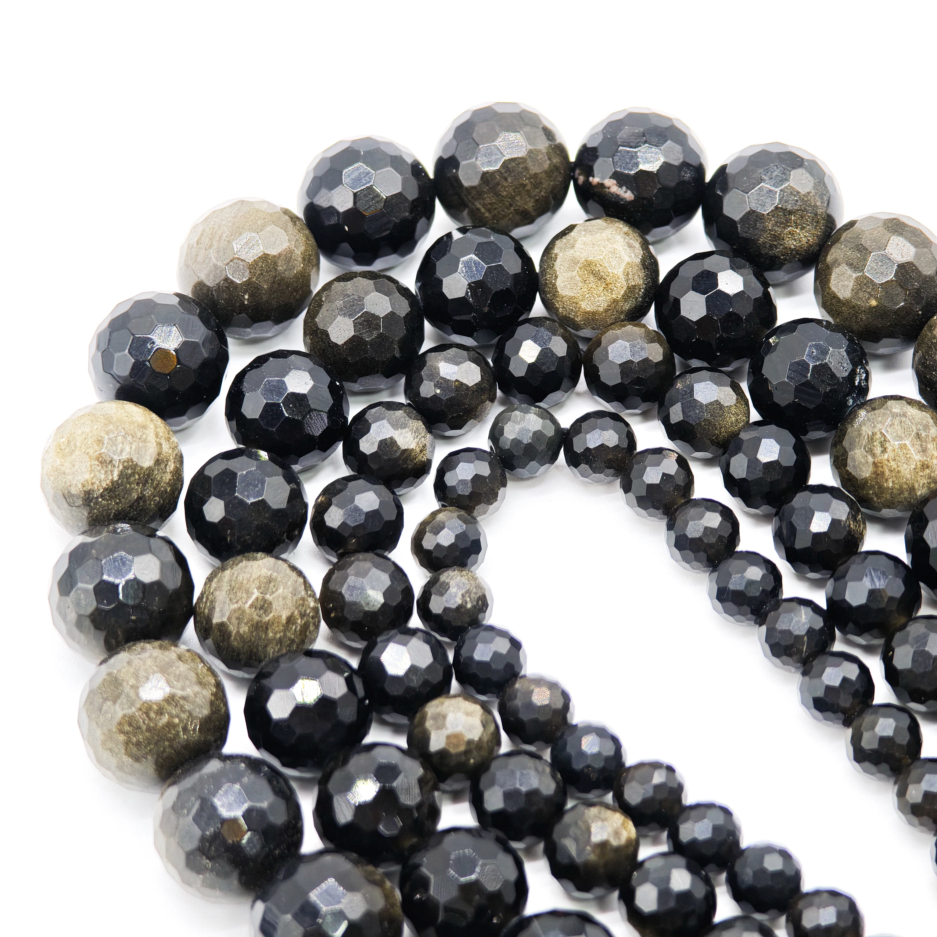 Natural Stone Golden Irisation Obsidian Bead Round Loose Spacer Gems Bead For Jewelry Making Diy Bracelet Necklace Accessories