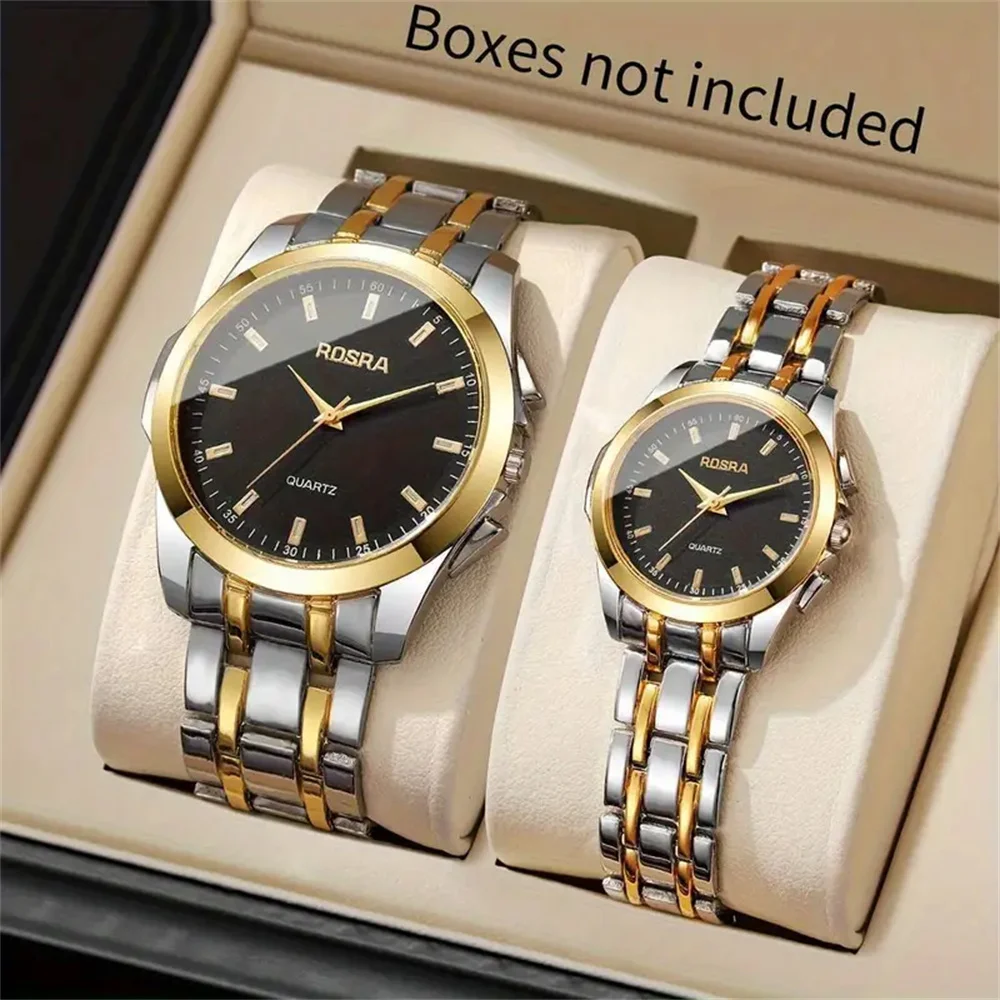 Fashionable and simple couple quartz watch set - 2 pieces/set, elegant dial design, business style