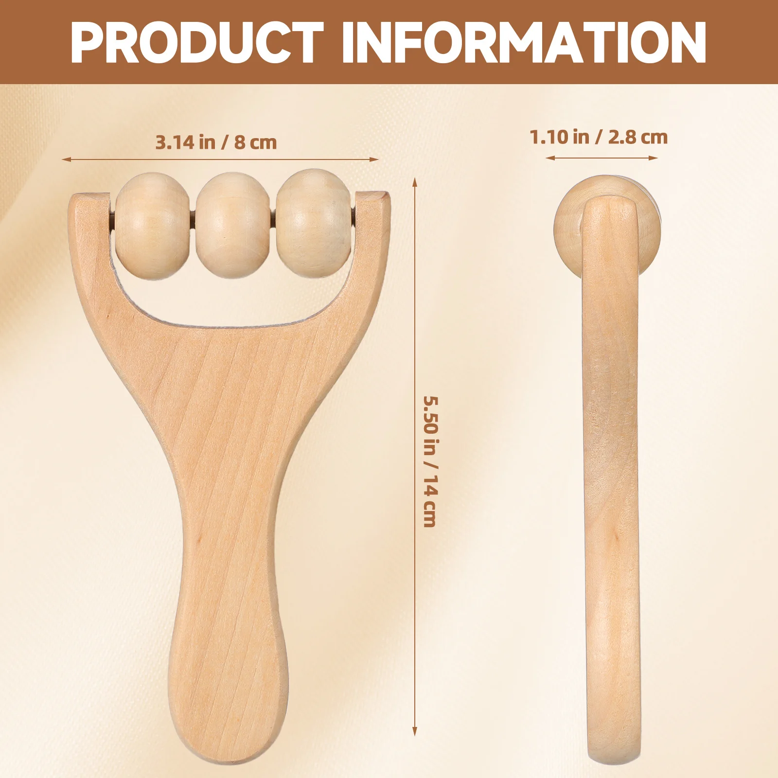 Strumento per massaggio in legno da 2 pezzi, design tradizionale cinese, liscio, rotondo, leggero, portatile per massaggi di tutto il corpo, massaggiatore in legno