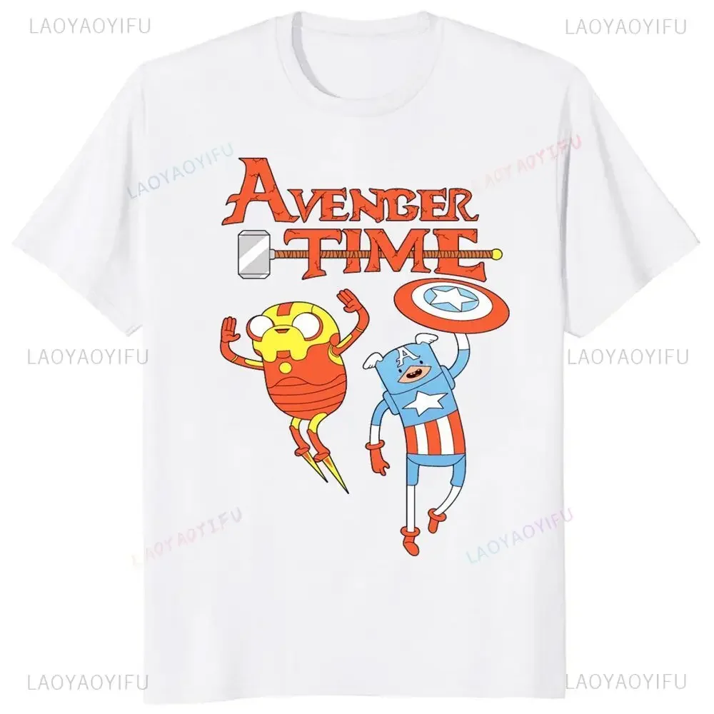 Pattern Surprise Adventure Stooges BMO Adventure A Cartoon Web Printed Summer Casual Unisex Crew Neck T-shirt