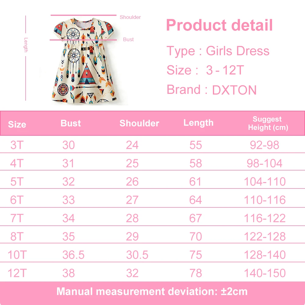 DXTON Summer Girls Dress Short Sleeve Casual Toddler Girls Casual Dress Children School Daily Clothing Baby Kids Holiday Outfits
