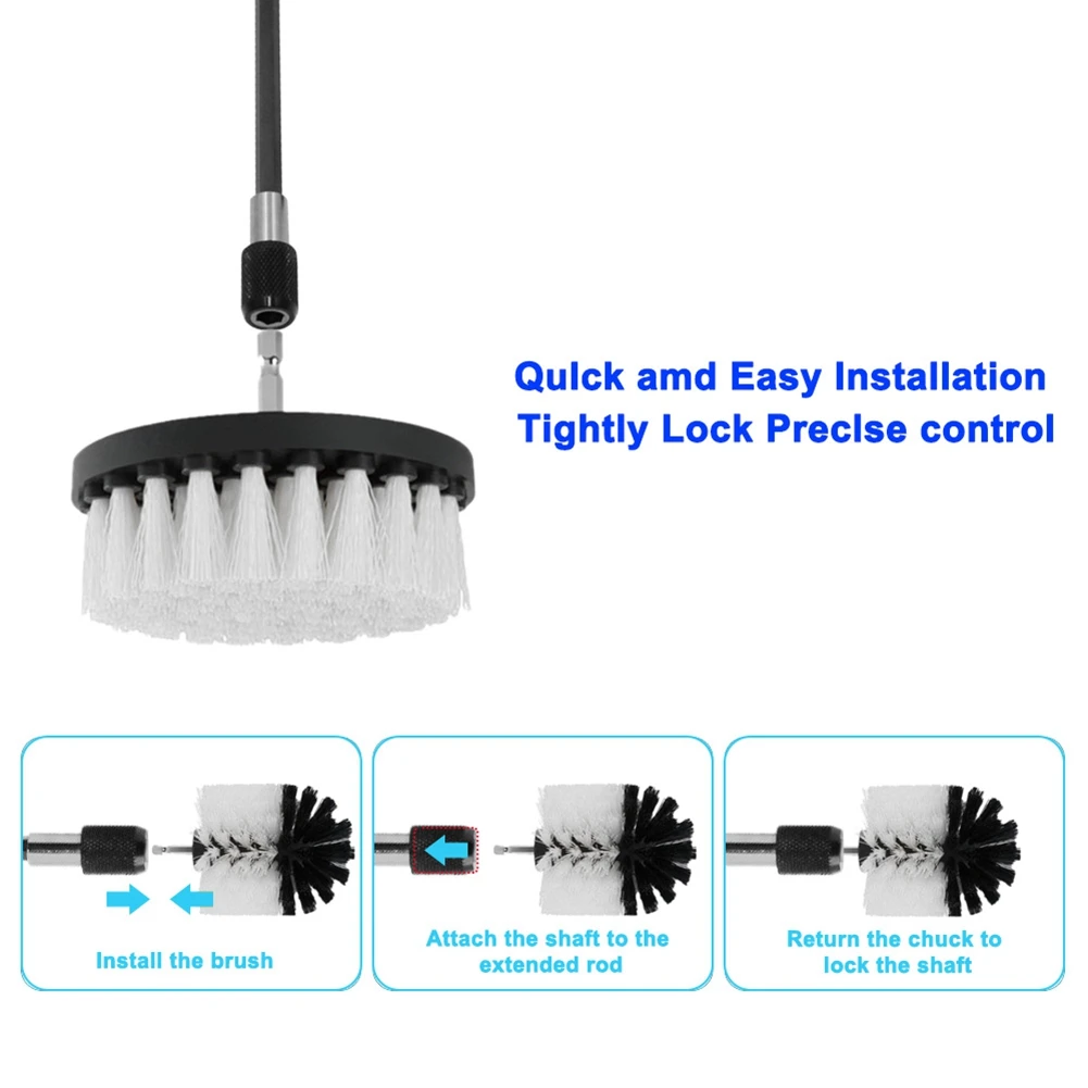 Kit de taladro eléctrico para alfombras, limpiador multiusos, herramientas de limpieza de neumáticos automáticos, cepillos de fregado de baño con extensor A