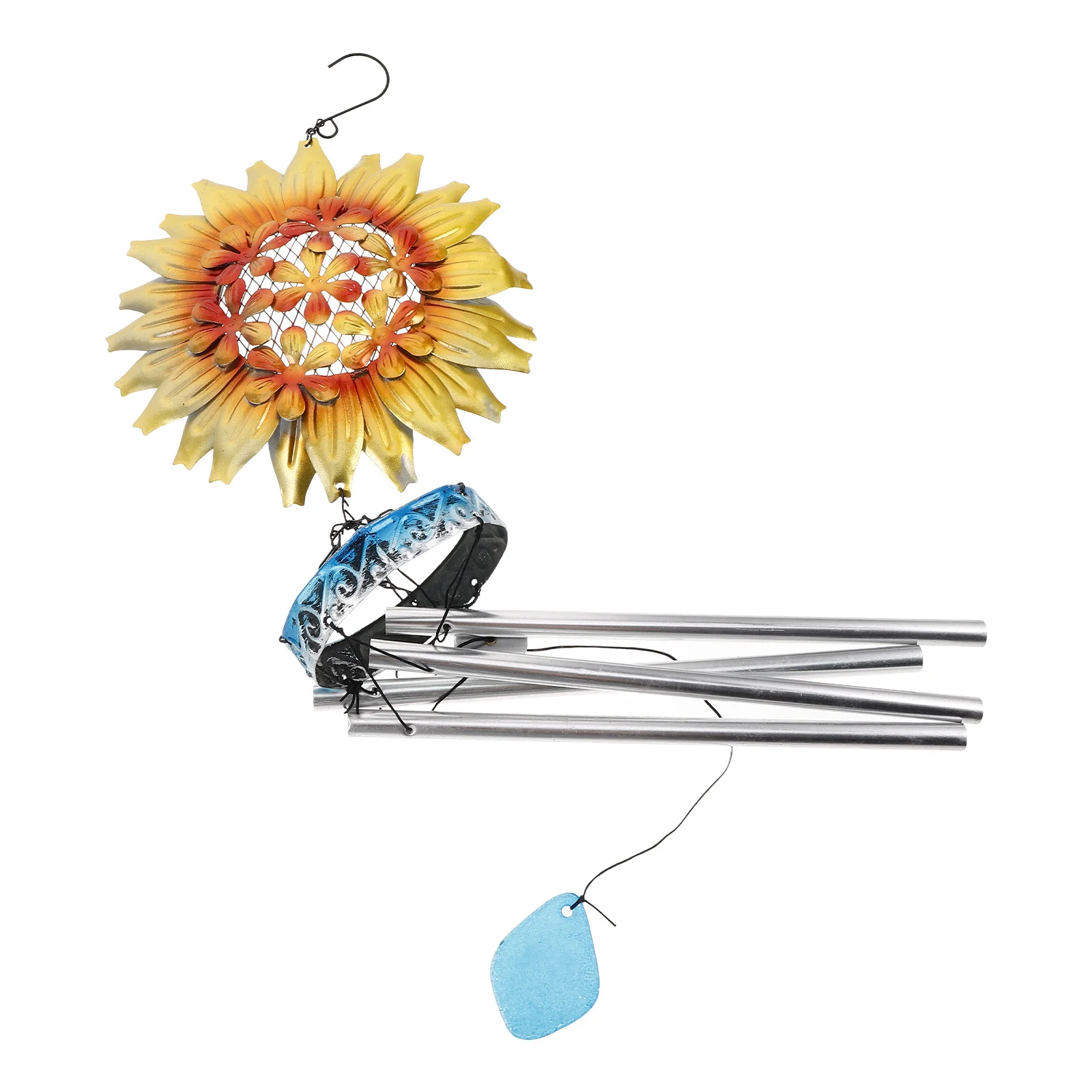 

1Pcs Iron Art Windbell Tube Golden Yellow Yard Window Hanging Sunflower Wind Chime Decoration Iron Art Windbell